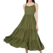 Strawberry Xpress Apparels Solid Tiered Maxi Dress for Women |Sleeveless Summer Long Dress | Casual Flowy Beach Dress | Stylish Holiday Outfit with Tiered Layers