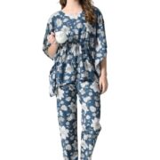 Ichaa Women's Rayon Printed Night Wear Kaftan Top and Trouser Night Suit Set