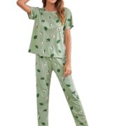 SMOWKLY Printed Round Neck Short Sleeve Nightsuit Set | Pajama Set | Night Dress for Women