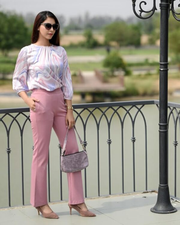 Mlada Bootcut Flare Pants for Women Stretch Cotton Knit Boot Cut Mid Waist Flared Trouser Elastic Waist Band Utility Pockets for Formal Office Work Wear,Travel-Regular/Plus Size-Light Pink, - Image 5