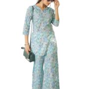 Tee Projekt Cotton Ethnic Wear Co Ord Set for Women | Travel Co Ord Set for Women Light Blue