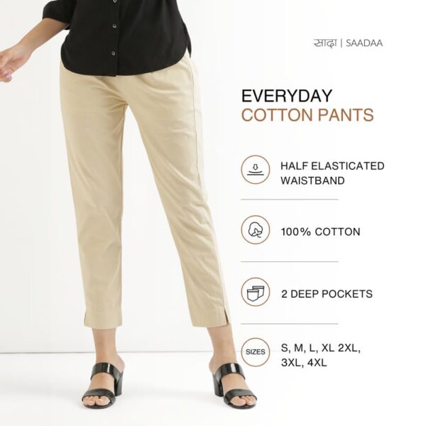 SAADAA Women Cotton Pant Regular High Rise Slim Fit Trouser, Pocket Pants for Office School Formal Casual Daily Use - Image 8