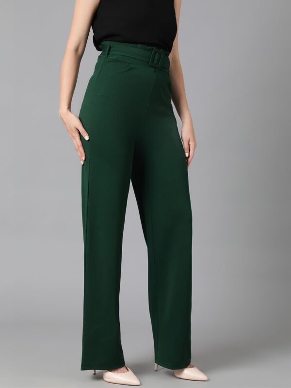 KOTTY Women's High Rise Viscose Rayon Relaxed Fit Korean Trousers Bottle Green - Image 7