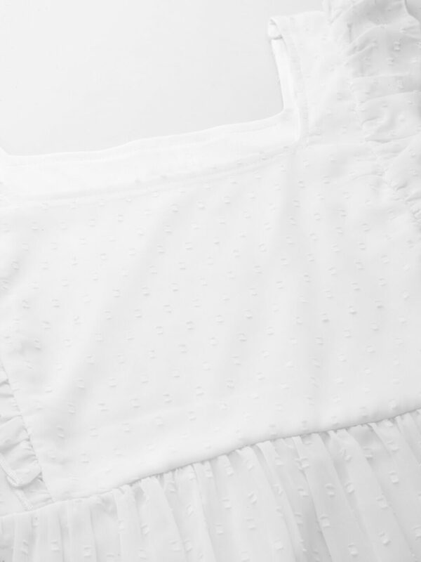 Sugathari Georgette Jacquard Butti White Square Neck Knee Length Western Dresses for Women - Image 2