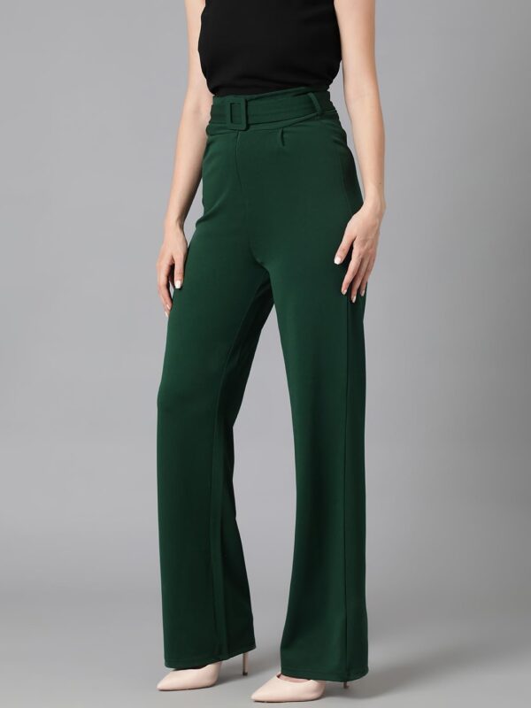 KOTTY Women's High Rise Viscose Rayon Relaxed Fit Korean Trousers Bottle Green - Image 6