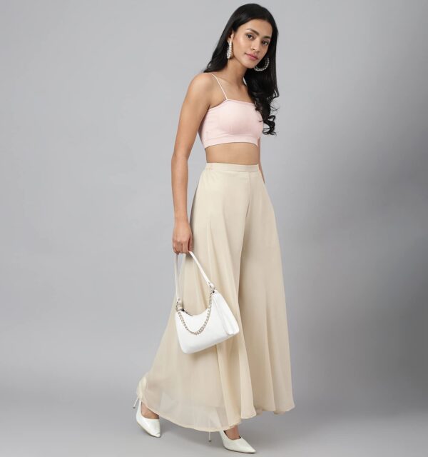 RATAN Women's Georgette Flared Freesize High Rise Sharara Palazzo Pant With Lining - Image 5