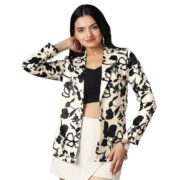 FAB CURATE with tagline CURATE YOUR OWN FABRIC Women Polyester Stylish Petals&Posies Casual Blazer Jacket Black|Shawl Collar with Full Sleeves|Fashionable for Parties&Special Occasions.