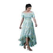 EILAA Boutique Women Crepe Midi-Maxi Dresses | Short-Long Dress | Floral Print | Maxi Gown | Dress for Women Sea Blue,2XL