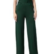KOTTY Women's High Rise Viscose Rayon Relaxed Fit Korean Trousers Bottle Green