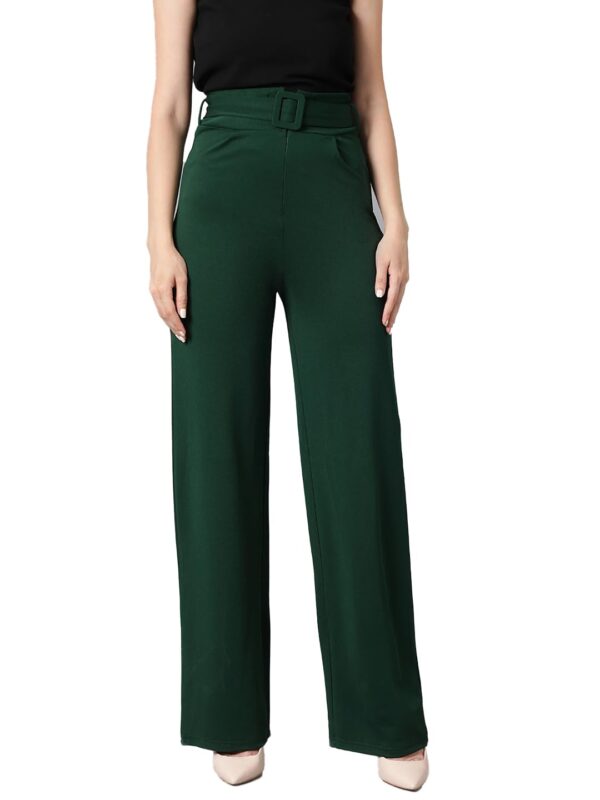 KOTTY Women's High Rise Viscose Rayon Relaxed Fit Korean Trousers Bottle Green