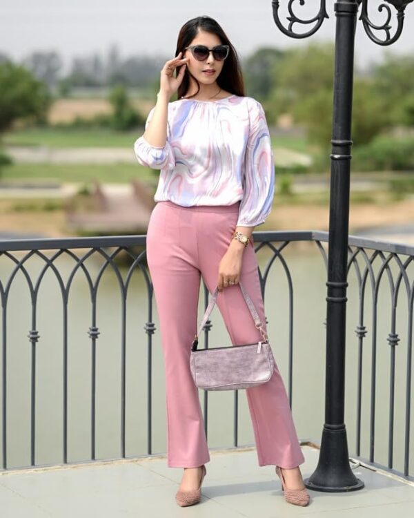 Mlada Bootcut Flare Pants for Women Stretch Cotton Knit Boot Cut Mid Waist Flared Trouser Elastic Waist Band Utility Pockets for Formal Office Work Wear,Travel-Regular/Plus Size-Light Pink, - Image 6