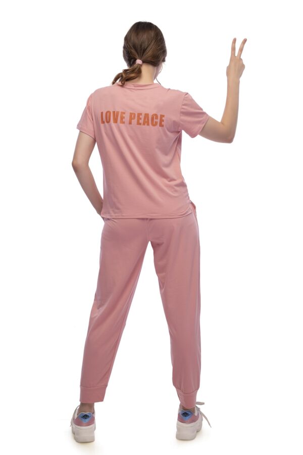 LOTIK Women Cotton Lycra Peach Solid Top Payjama Heart Print Stylish Nightsuit & Tracksuit Set - Image 6