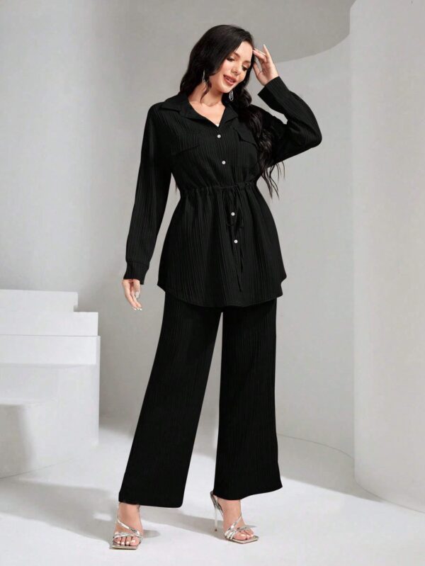 TADKEE Women's Solid Color Casual Long Sleeve Top and Pant Co-ord Set with Pockets | Co ord Set for Women | Kurta Set for Women - Image 3