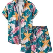 OM SAI LATEST CREATION Unisex Night Dress Pajama Set || Palm Tree & Leaf Printed Soft Rayon Night Wear Set for Men & Women || Short Night Suit || Vacation || Beach || Summer Wear Set