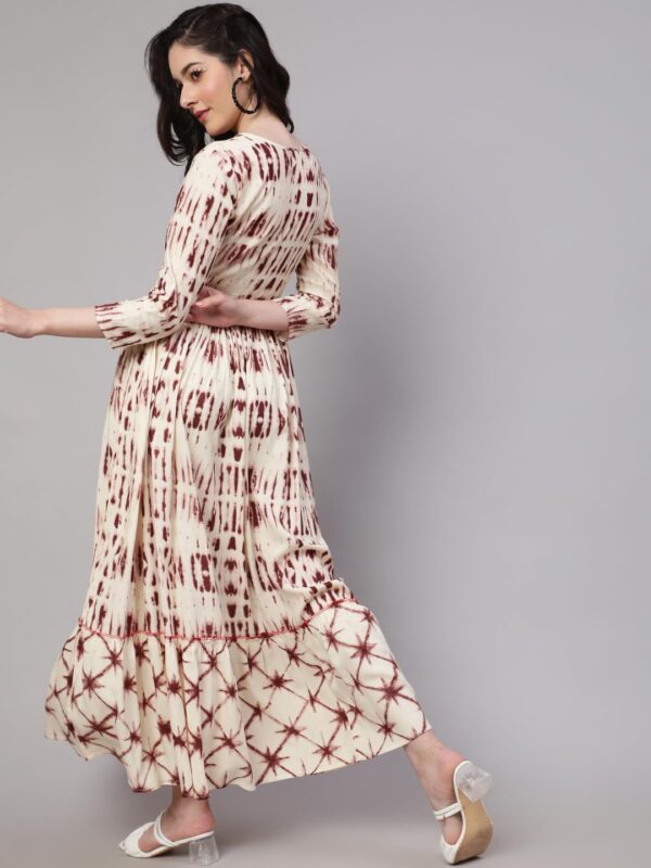 Daevish Women's New Rayon Print Tie-up Waist V Neck Flared Maxi Dress Brown - Image 8
