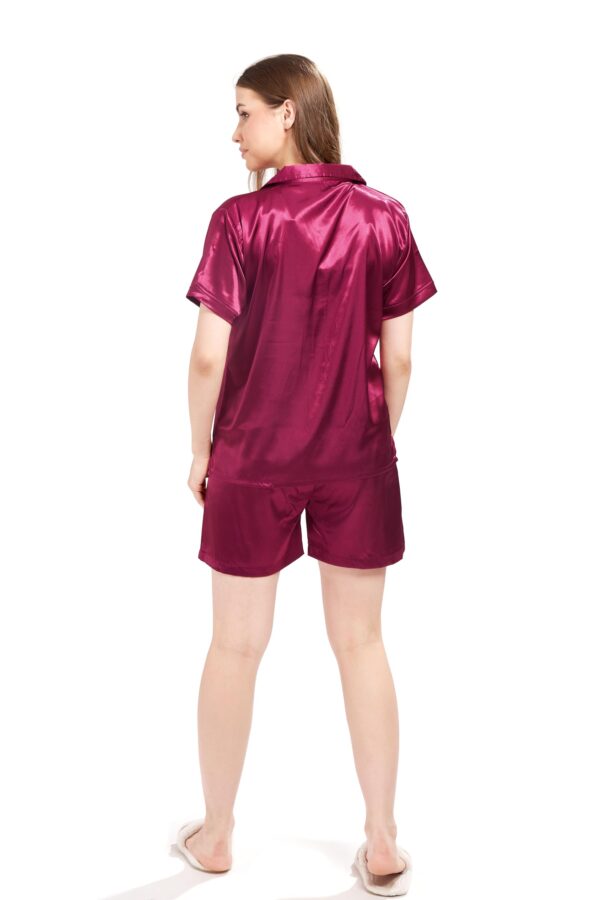 WEET Women's Satin Solid Night Suit Shirt & Shorts Set 8313 - Image 4