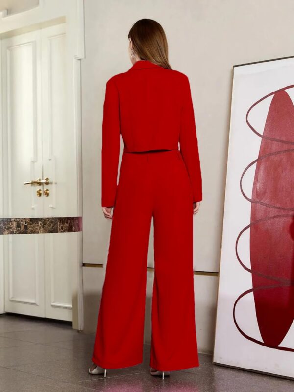KOTTY Women's Solid Relaxed Fit Full Sleeve Co-ord Blazer and Trouser Set. Tomato red - Image 3