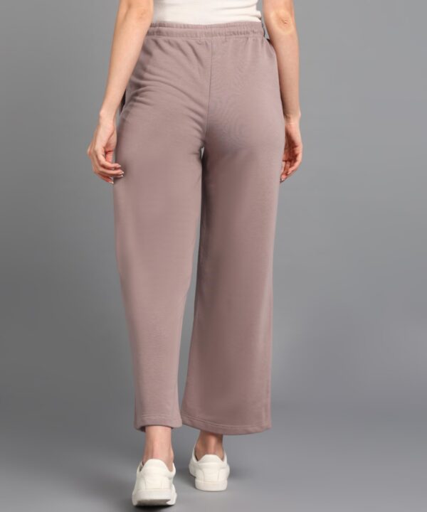 Alan Jones Clothing Women High Rise Solid Relaxed Fit Wide Leg Track Pants | Heavy Gsm Cotton Blend | Elastic Waist With Drawstring, Side Pockets - Image 4