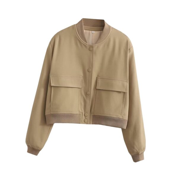 bnf Women's Jacket Spring for Women Ladies Cropped Two Large Pockets Casual Coat M Khaki | Clothing Shoes & Accessories | Womens Clothing | Coats & Jackets - Image 2