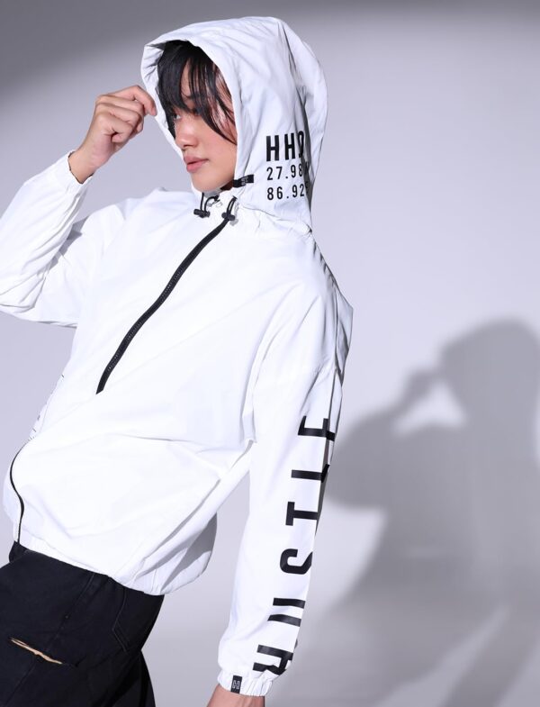 Hubberholme Women White Windcheater Oversized Hooded Jackets HHWJKW23003_WH_M - Image 3