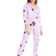 LOTIK Women's Cotton Purple Heart Print Shirt & Payjama Full Sleeve Night Pajama Set