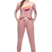 LOTIK Women Cotton Lycra Peach Solid Top Payjama Heart Print Stylish Nightsuit & Tracksuit Set