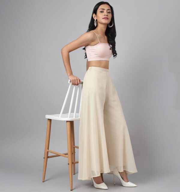 RATAN Women's Georgette Flared Freesize High Rise Sharara Palazzo Pant With Lining - Image 3