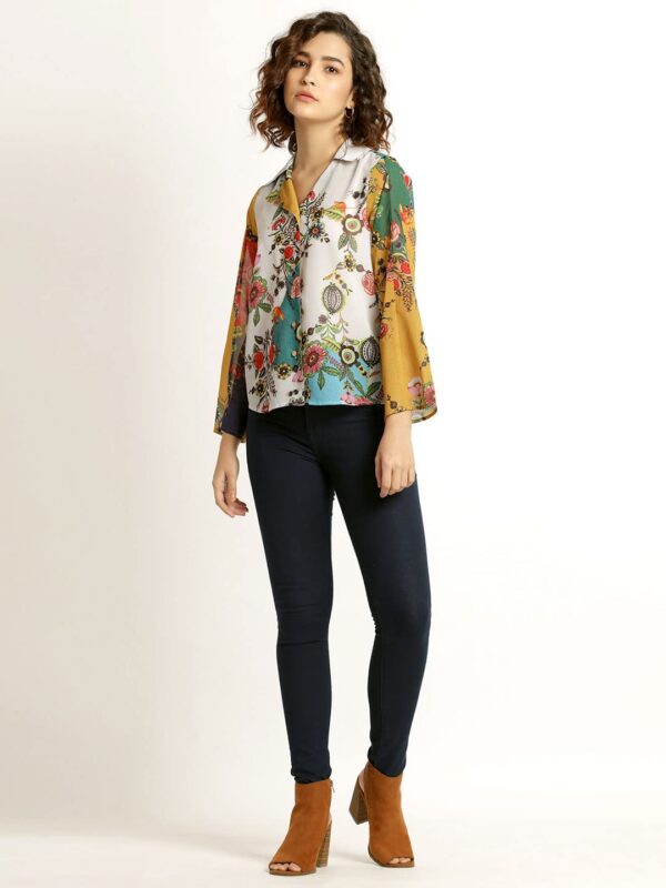 SHAYE Multicolor Casual Full Sleeves Shirt Collar Floral Top for Women - Image 3