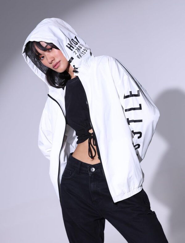 Hubberholme Women White Windcheater Oversized Hooded Jackets HHWJKW23003_WH_M - Image 5