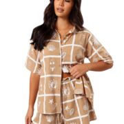 Leriya Fashion Women Rayon Printed Pajama Set | Shorts Nightsuit Set | Beach Outfits Beige, Medium