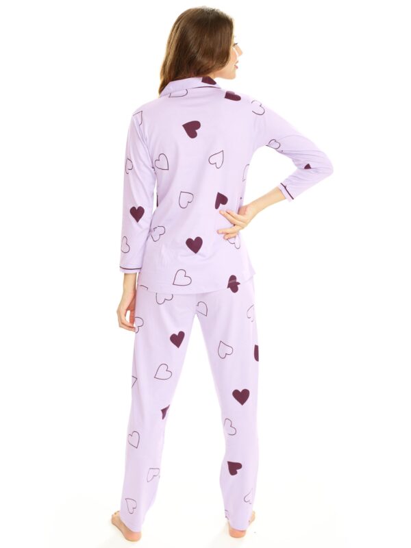 LOTIK Women's Cotton Purple Heart Print Shirt & Payjama Full Sleeve Night Pajama Set - Image 3