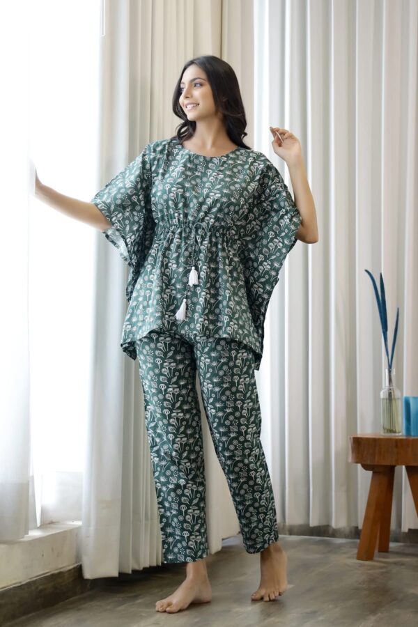 SAY Women's Cotton Ankle-Length Nightwear Sets OSKFP-12_S_Olive - Image 5