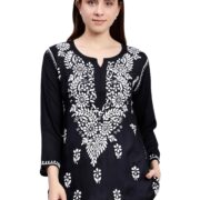 Seva Chikan Hand Embroidered Black Modal Lucknowi Chikankari Top