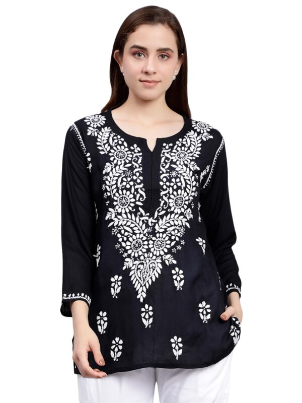Seva Chikan Hand Embroidered Black Modal Lucknowi Chikankari Top