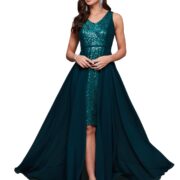 Miss Chase Women's V-Neck Sleeveless Embellished Layered Georgette Maxi Dress