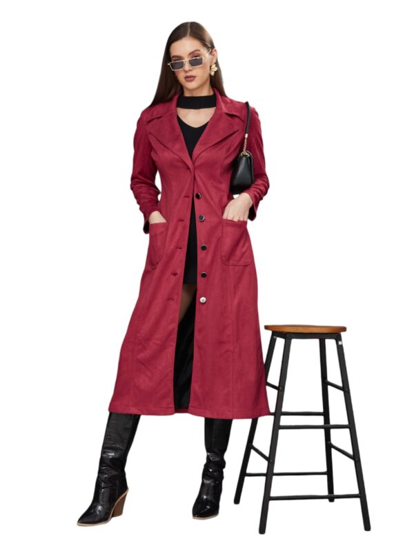 Miss Chase Women's Solid V-Neck Full Sleeves Patched Pocketed Polyester Button Down Longline Winter Wear Jacket