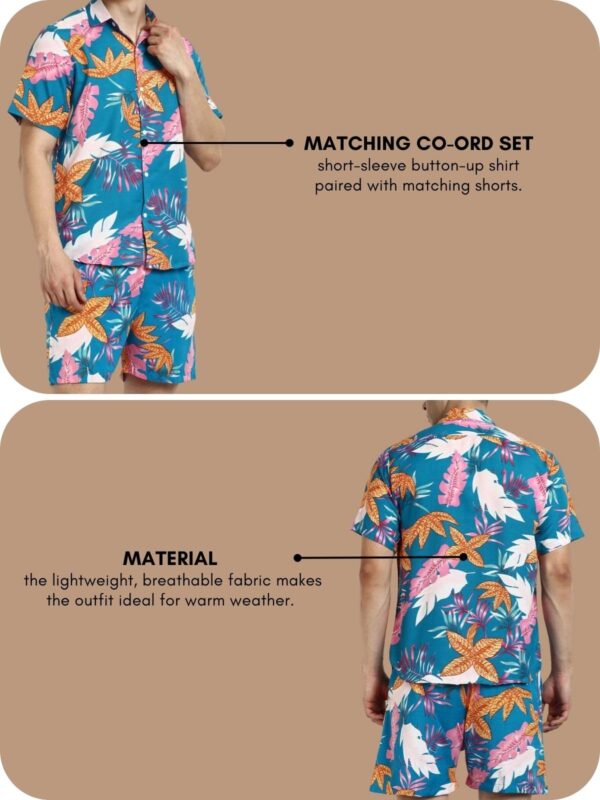 OM SAI LATEST CREATION Unisex Night Dress Pajama Set || Palm Tree & Leaf Printed Soft Rayon Night Wear Set for Men & Women || Short Night Suit || Vacation || Beach || Summer Wear Set - Image 5