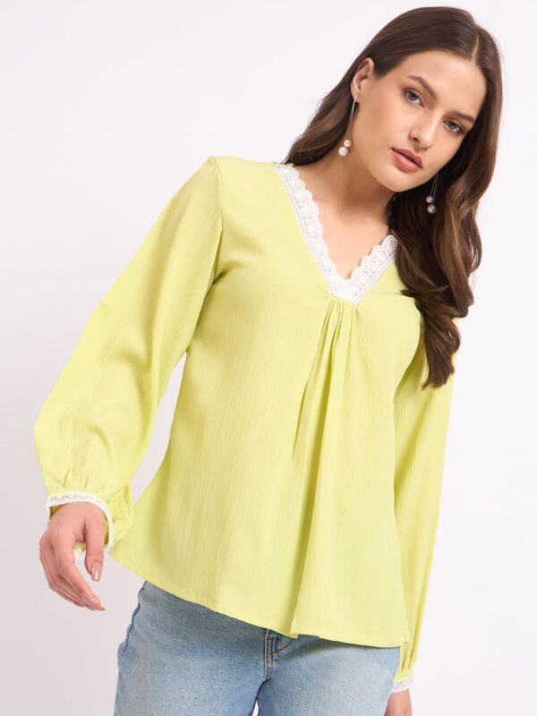 SheWill Lime Self Design Lace A-Line Top Stylish Ethnic and Western Tops for Women Summer Travel Wear Trendy Tops for Jeans Lightweight Comfortable Top Elegant and Chic Look ALLTP1250_RUS - Image 7