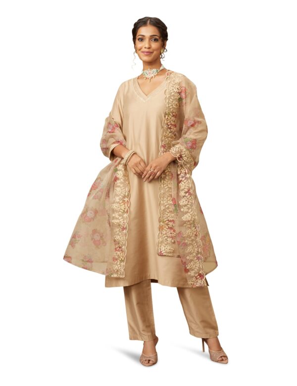 Myx Women's Kurta Pant Set with Embroidered Organza Dupatta | Viscose,Rayon