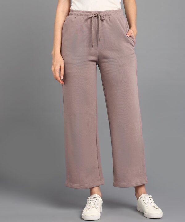 Alan Jones Clothing Women High Rise Solid Relaxed Fit Wide Leg Track Pants | Heavy Gsm Cotton Blend | Elastic Waist With Drawstring, Side Pockets - Image 7