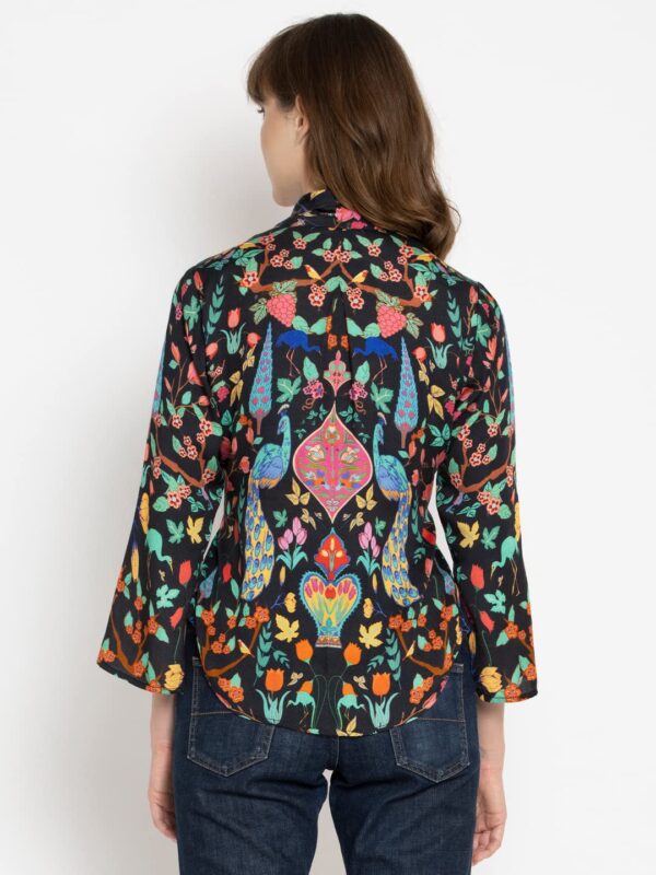 SHAYE Black Casual Full Sleeves V-Neck Floral Cinched Waist Top for Women - Image 5