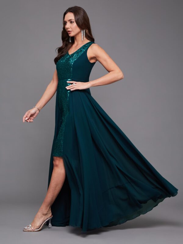 Miss Chase Women's V-Neck Sleeveless Embellished Layered Georgette Maxi Dress - Image 7