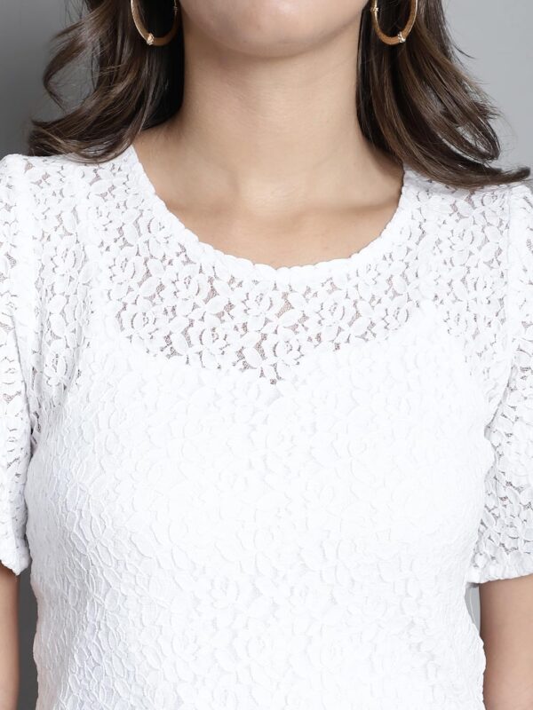 DRESSITUDE Women Self Designed Round Neck Flared Sleeve Lace Top with Camisole - Image 4