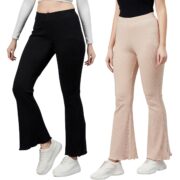 BLINKIN Ribbed Stretchable Flared Pants for Women - Boot Cut Bell Bottom Pants for Yoga, Gym, Casual & Office Wear