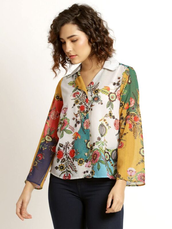 SHAYE Multicolor Casual Full Sleeves Shirt Collar Floral Top for Women - Image 5