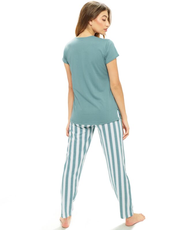 LOTIK Women's Cotton Aqua Blue Striped Print Top & Payjama Night Pajama Set, Medium - Image 3