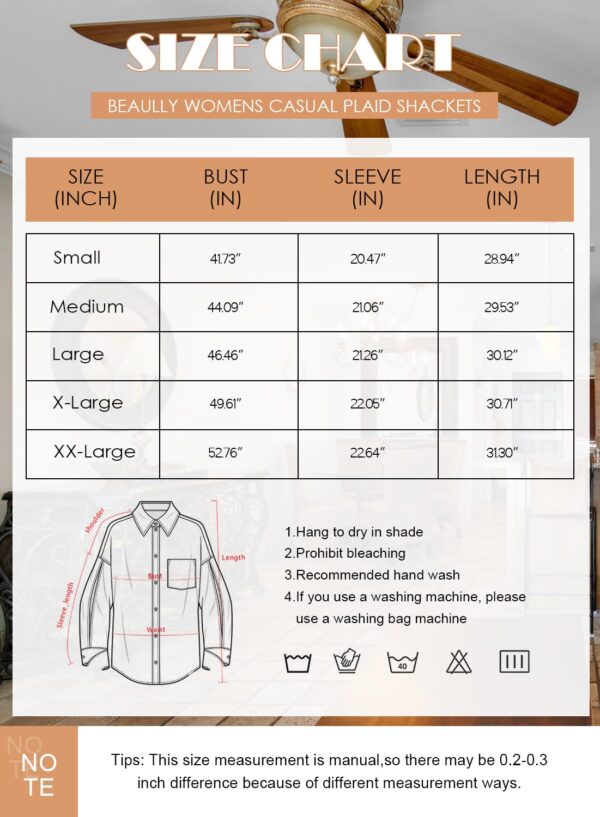 Beaully Women's Flannel Plaid Shirts Long Sleeve Button Down Chest Pocketed Jacket Coats Shacket, Khaki, Medium - Image 2