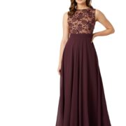 Miss Chase Women's Round Neck Sleeveless Georgette Floral Lace Fit & Flare Maxi Dress, Small, Wine