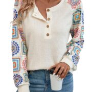 TAGAS Women Polyester Geometric Regular Fit Floral Print Round Nack Full l Long Sleeve Trendy Top