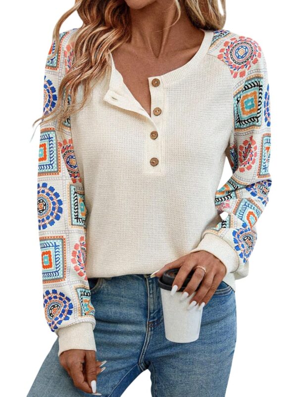 TAGAS Women Polyester Geometric Regular Fit Floral Print Round Nack Full l Long Sleeve Trendy Top